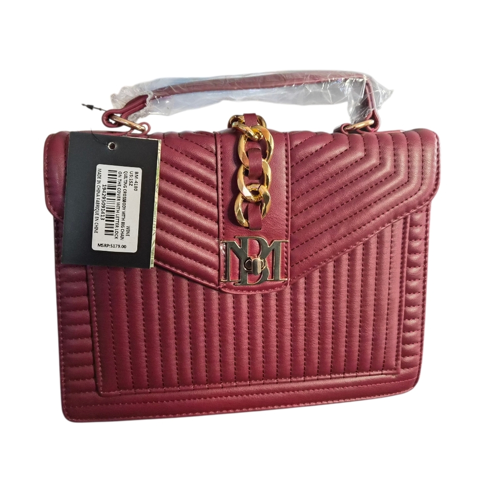 NWT Badgley Mischka Elegant Wine Colored Quilted Crossbody Handbag.